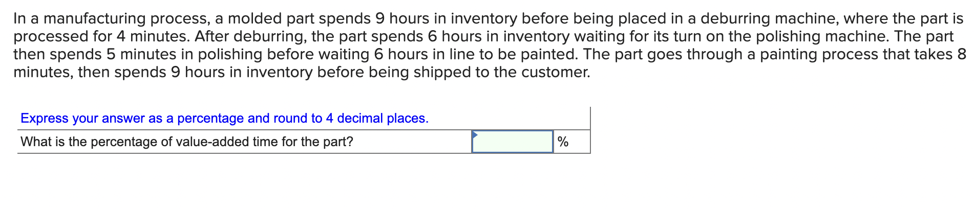 In a manufacturing process, a molded part spends