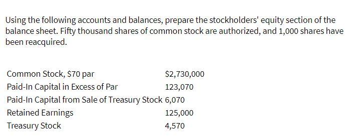 Using the following accounts and balances,