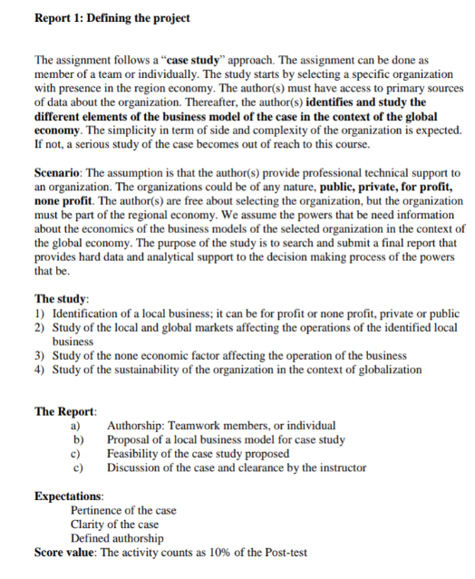 Report 1: Defining the project The assignment