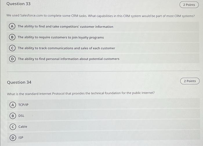 Question 31 2 Points What was the purpose of