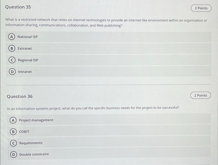 Question 31 2 Points What was the purpose of