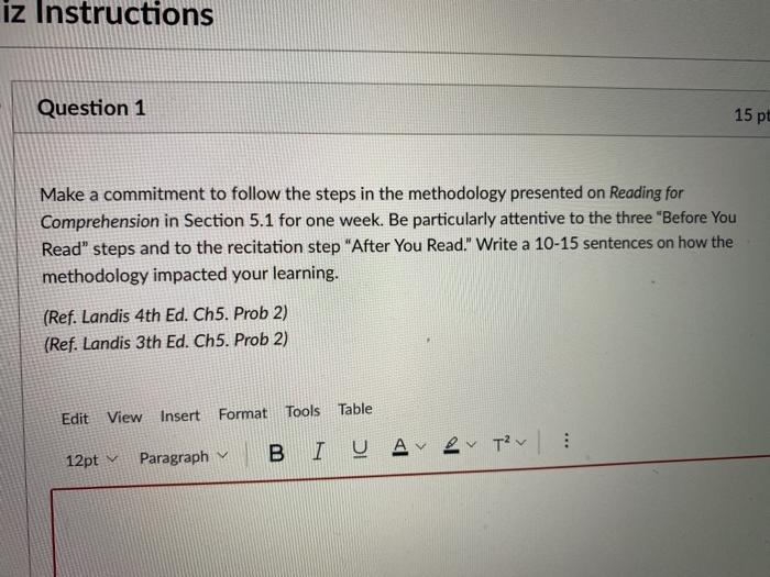iz Instructions Question 1 15 pt Make a