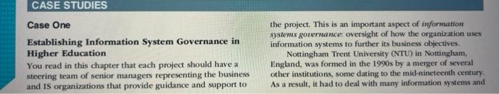 help CASE STUDIES Case One Establishing