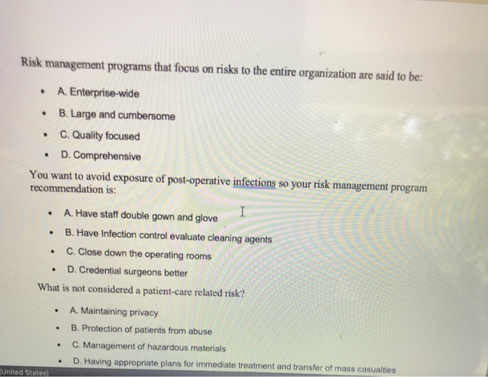 Risk management programs that focus on risks to