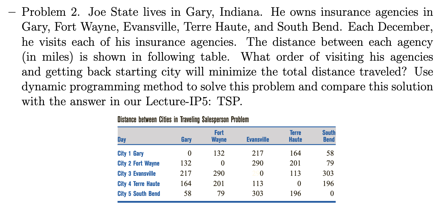 Problem 2. Joe State lives in Gary, Indiana. He