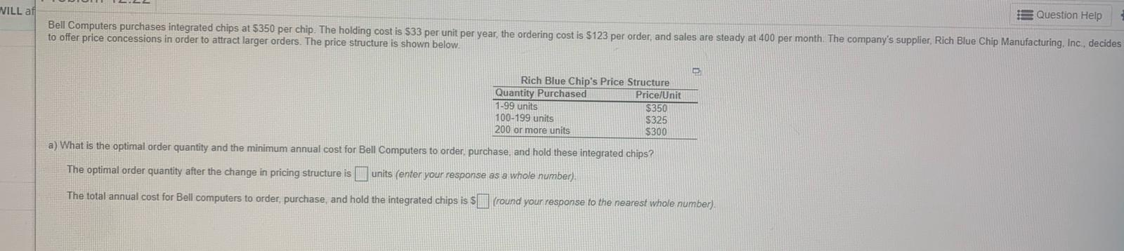 Question Help VILL af Bell Computers purchases