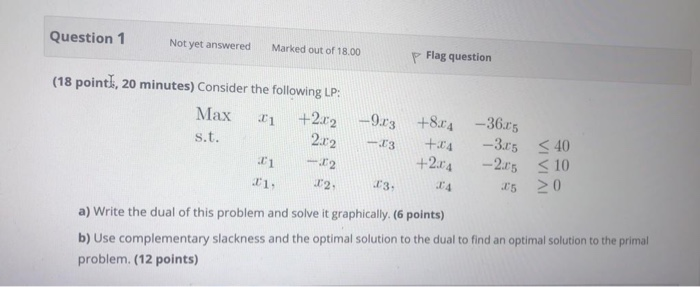 Question 1 Not yet answered Marked out of 18.00 p