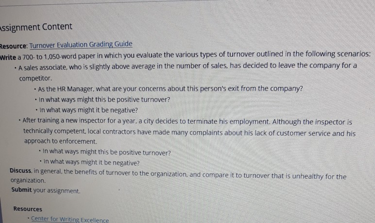 Assignment Content Resource: Turnover Evaluation