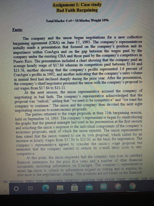 Assignment 1: Case study Bad Faith Bargaining
