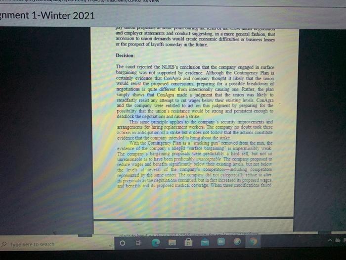 Assignment 1: Case study Bad Faith Bargaining