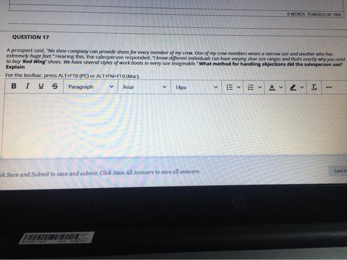 O WORDS POWERED BY TINY QUESTION 17 A prospect