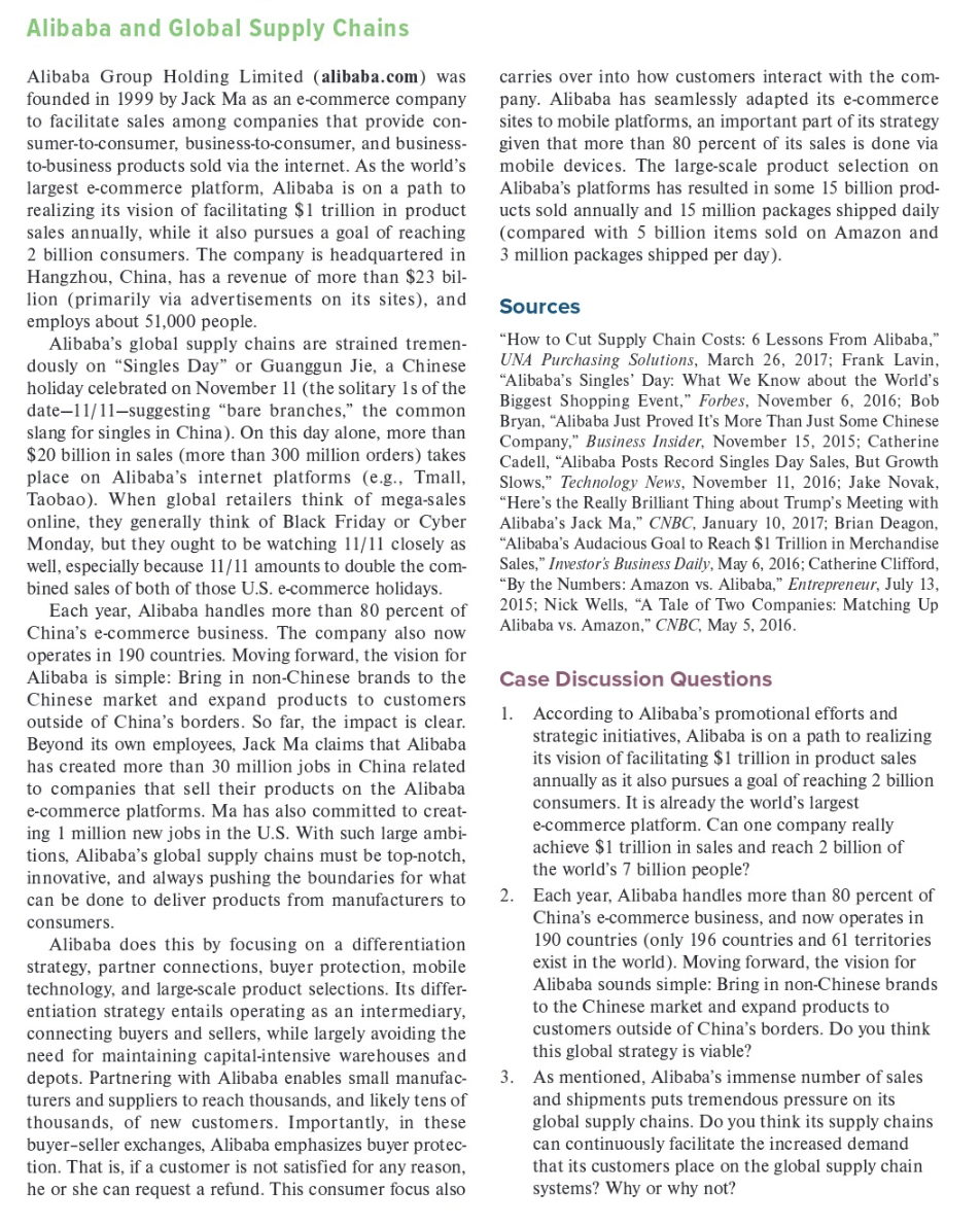 answer #3 please :) Alibaba and Global Supply