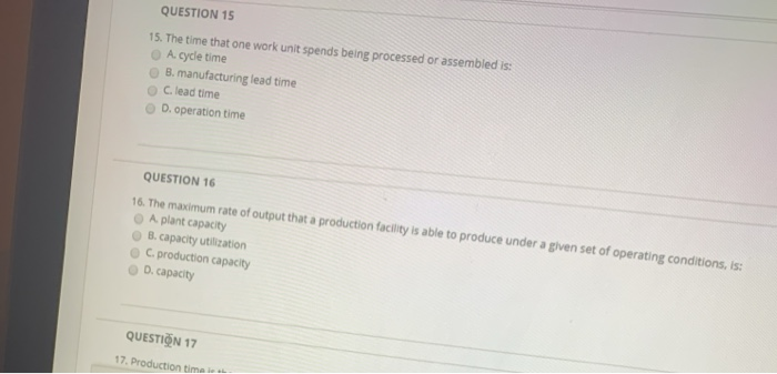 QUESTION 15 15. The time that one work unit