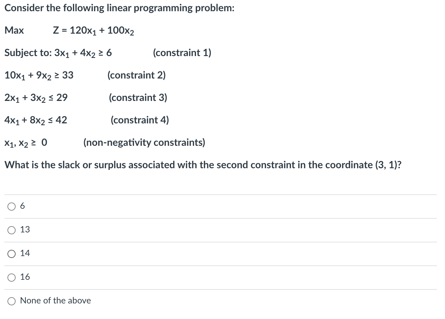 Consider the following linear programming