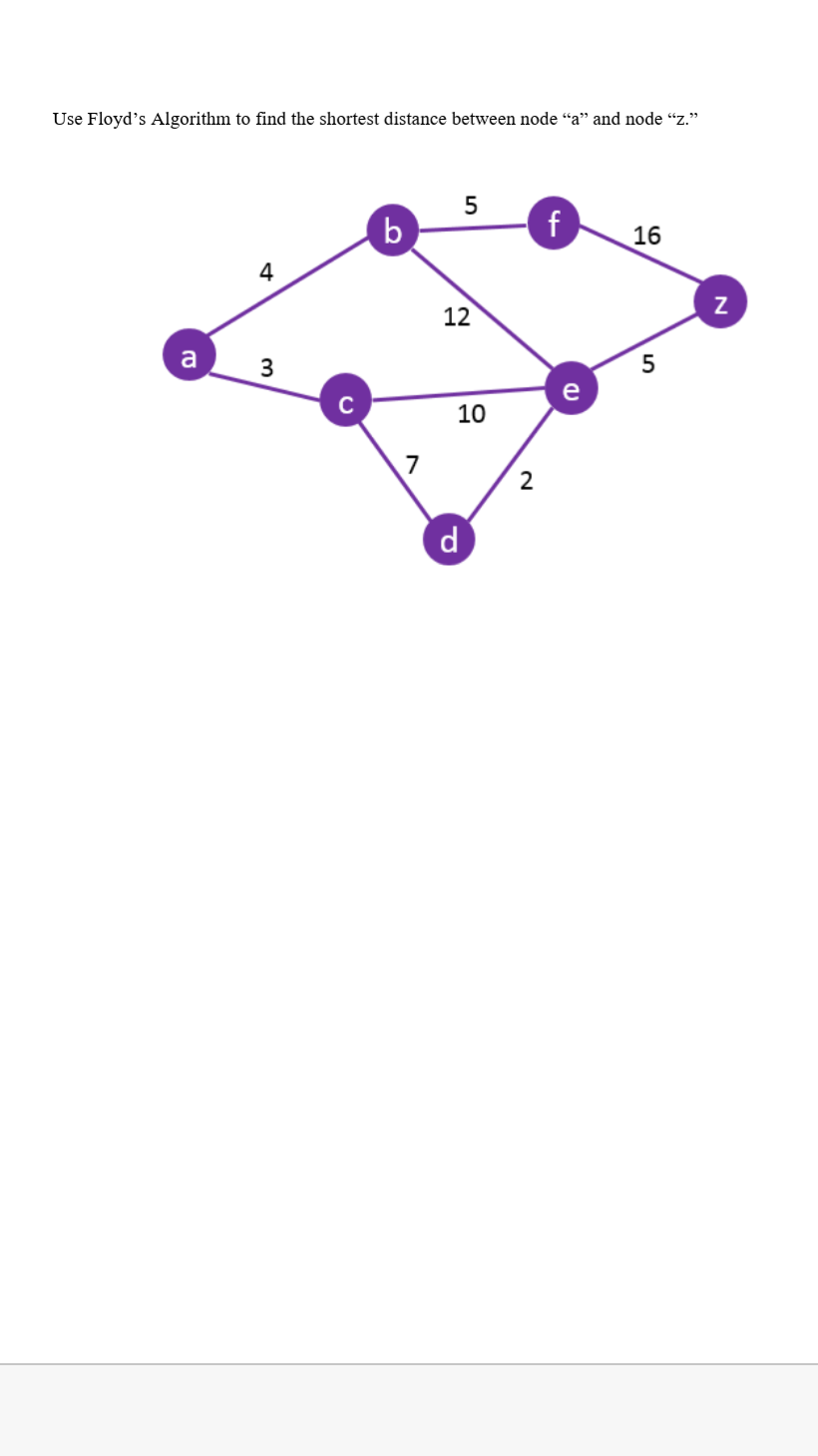 Use Floyd's Algorithm to find the shortest