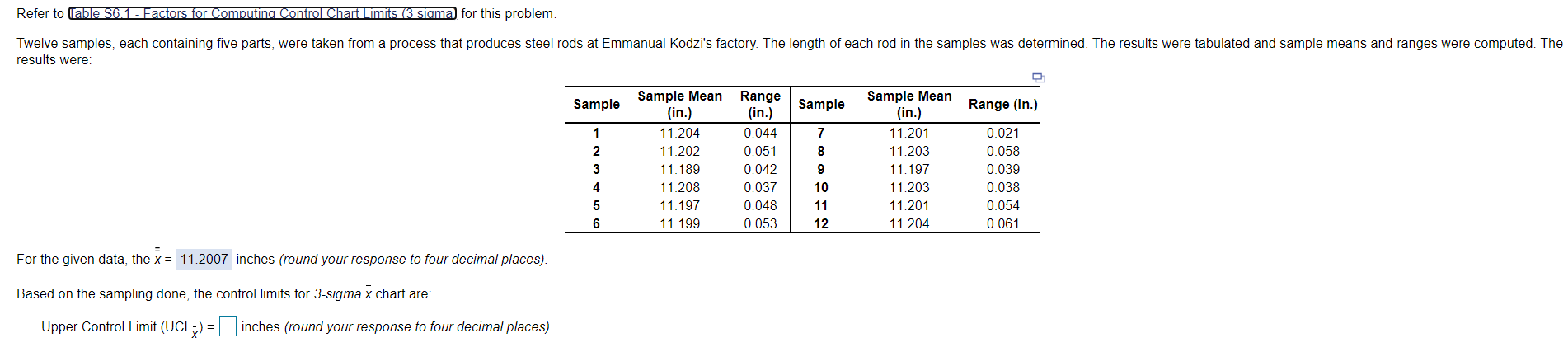 Refer to able 56.1 - Factors for Computing |