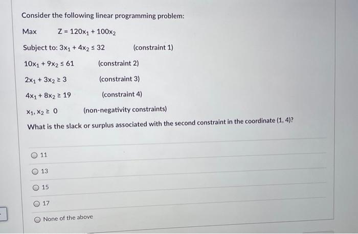Consider the following linear programming