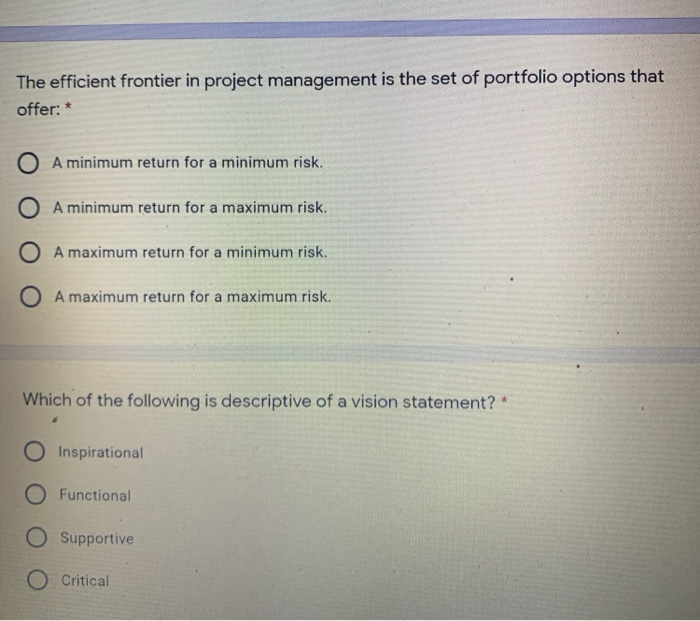 The efficient frontier in project management is