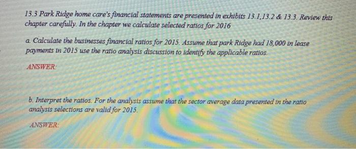 13.3 Park Ridge home care's financial statements