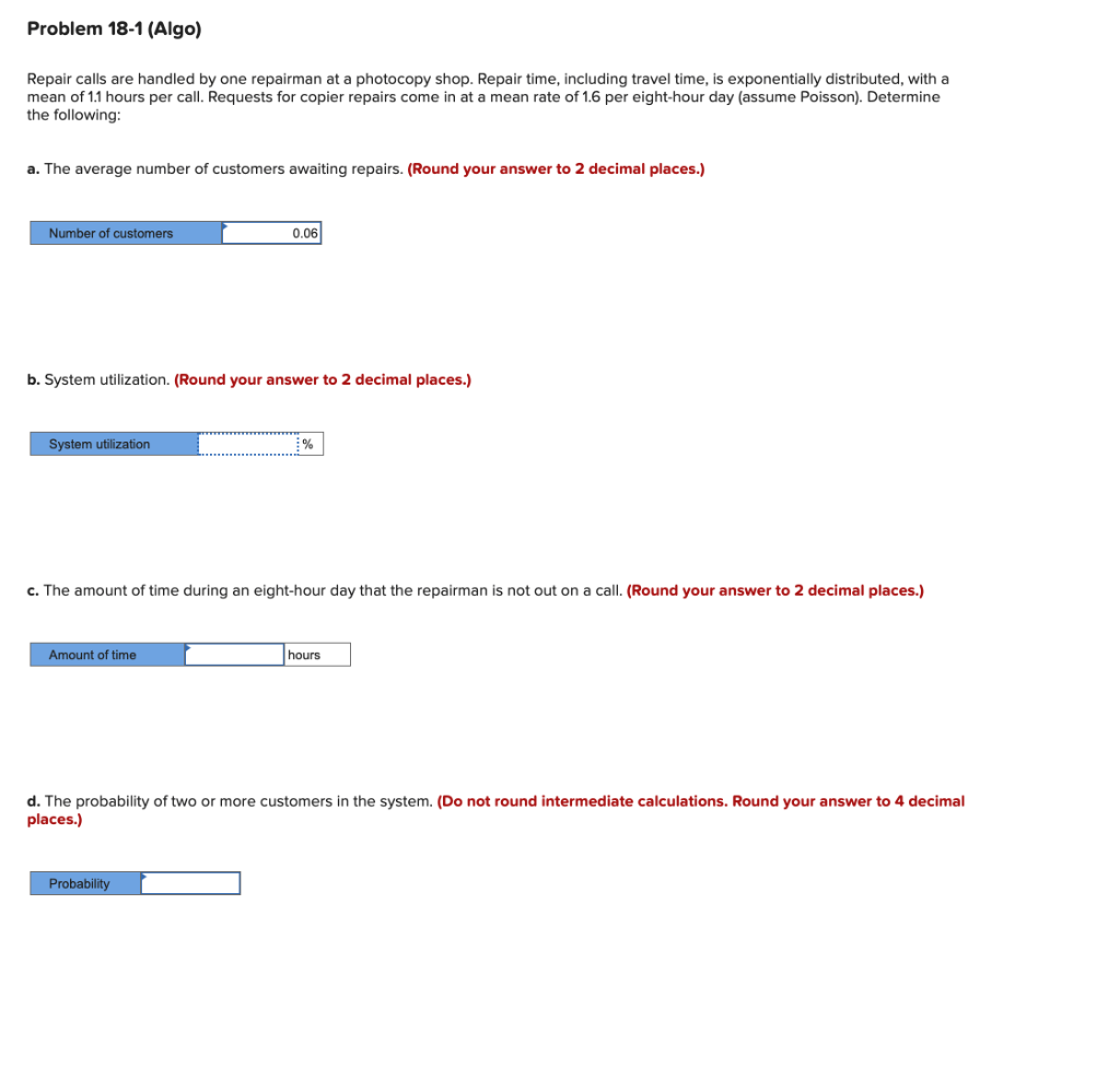 Problem 18-1 (Algo) Repair calls are handled by