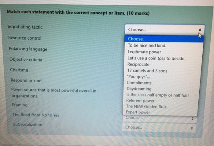 Match each statement with the correct concept or