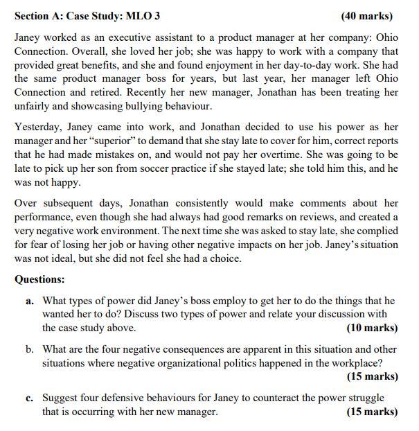 Section A: Case Study: MLO 3 (40 marks) Janey