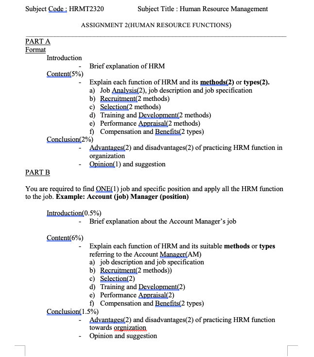 HRMT assignment 2 Subject Code : HRMT2320 Subject