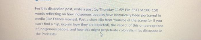 For this discussion post, write a post (by