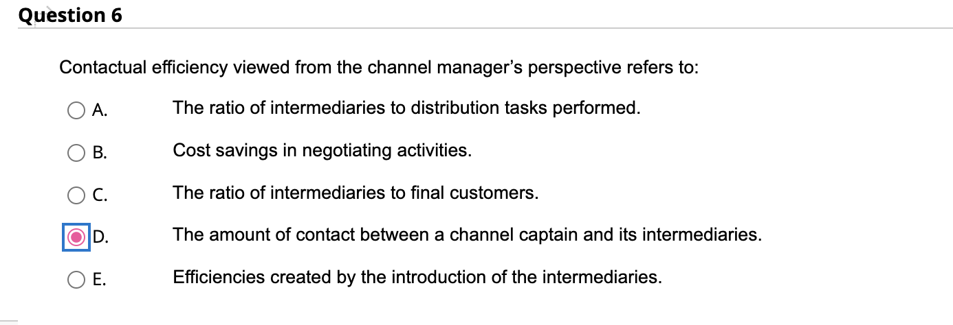 Contactual efficiency viewed from the channel