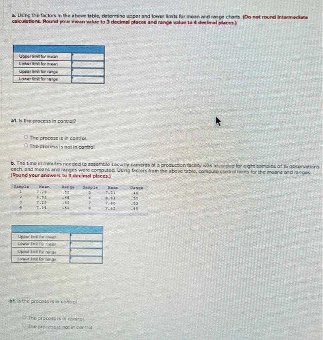 Problem 10-3 (Static) The time in minutes to
