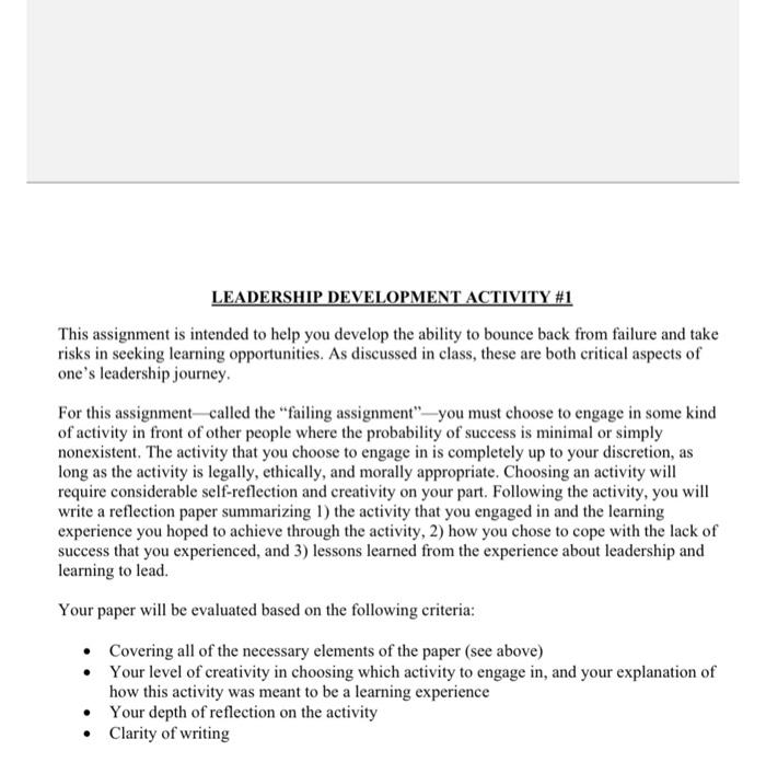 LEADERSHIP DEVELOPMENT ACTIVITY #1 This