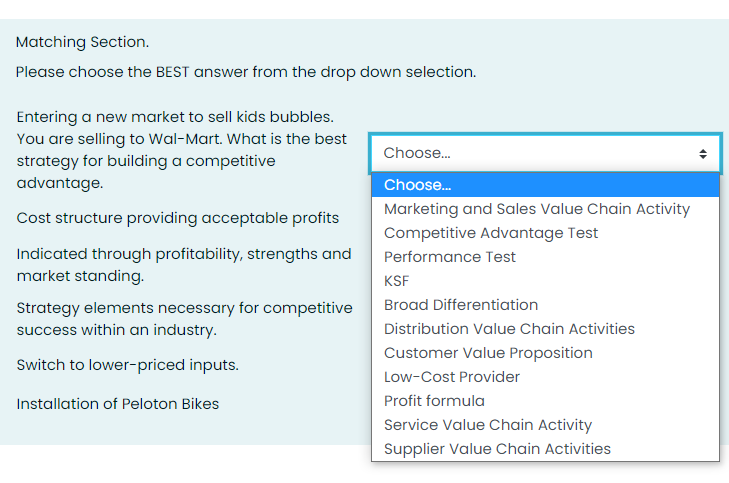 Matching Section Please choose the BEST answer