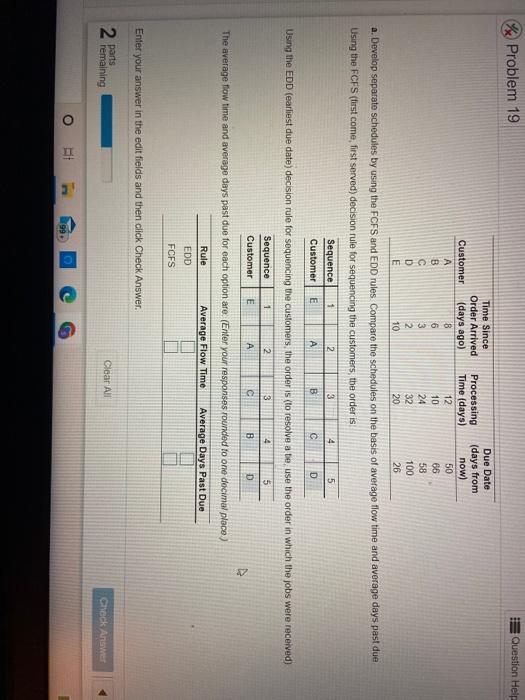 Problem 19 Question Help Customer Time Since