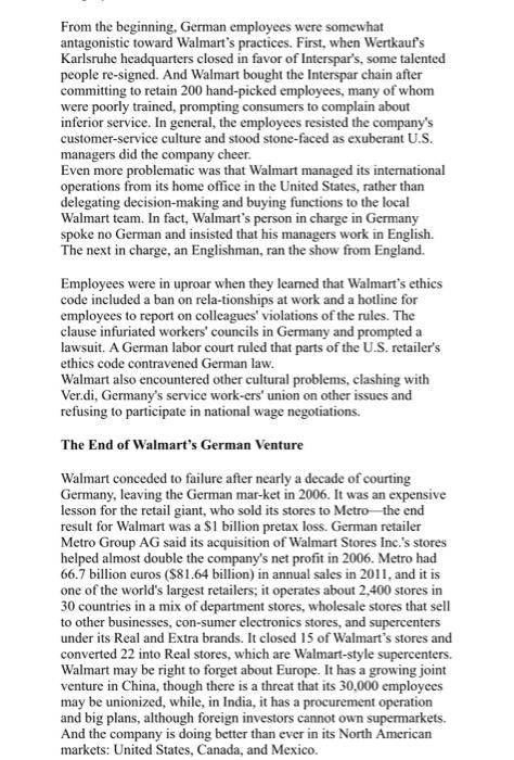 Pls help with a and b about this case Walmart: An