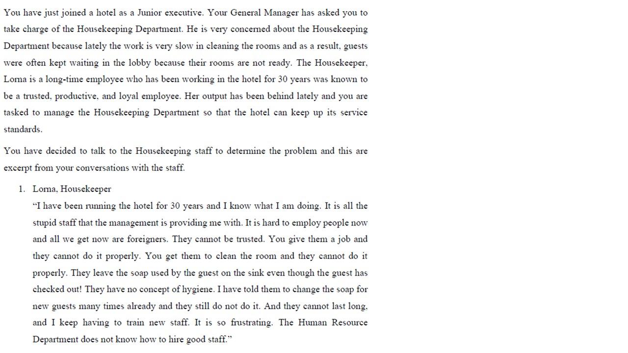 You have just joined a hotel as a Junior