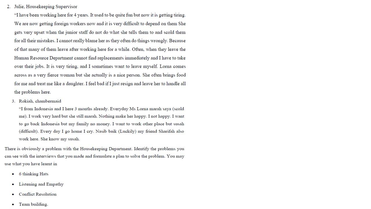 You have just joined a hotel as a Junior