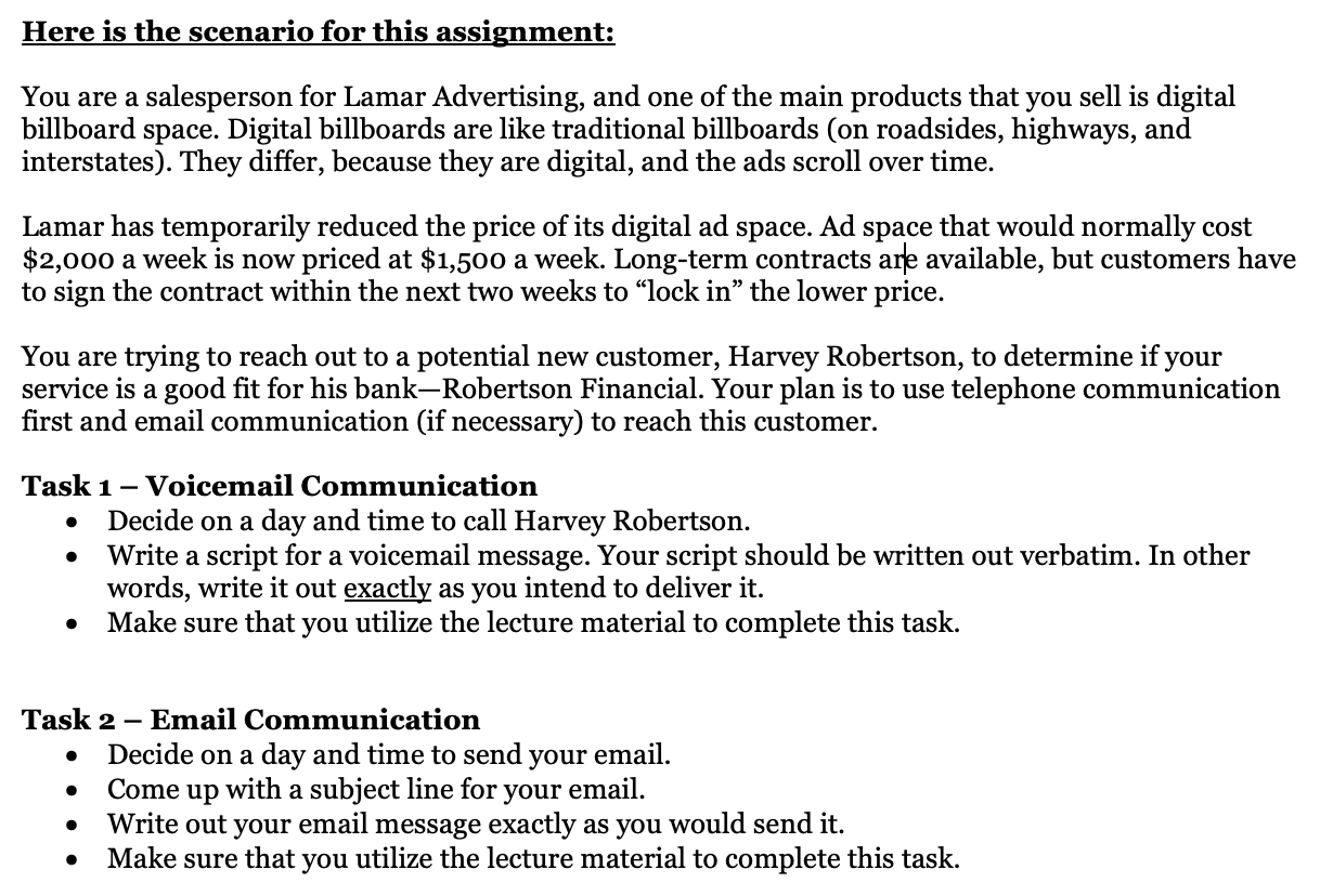 Here is the scenario for this assignment: You are