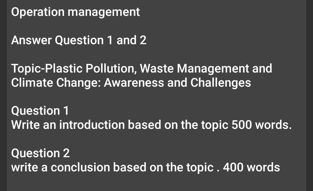 Operation management Answer Question 1 and 2