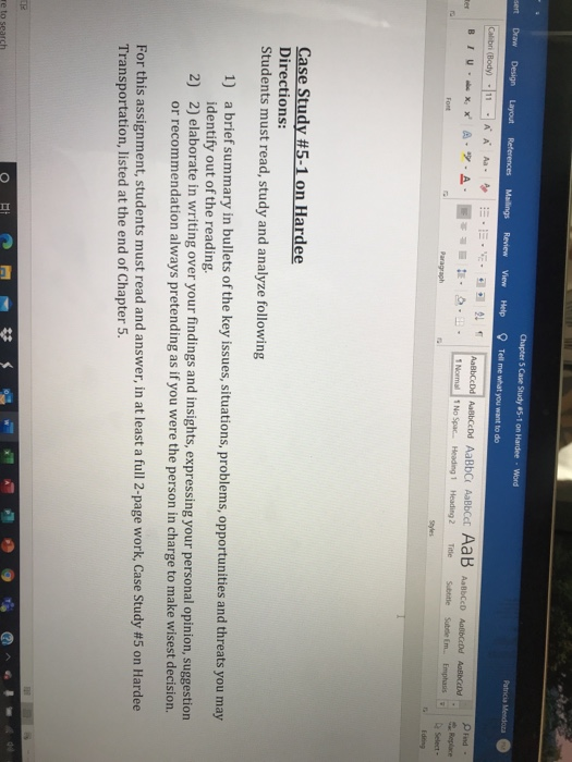 sert Chapter 5 Case Study #5-1 on Hardee - Word