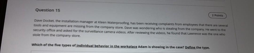 Question 15 2 Points Dave Docket. the