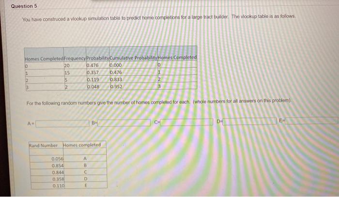 Question 5 You have construced a vlookup