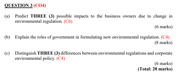 QUESTION 3 (C04) (a) Predict THREE (3) possible