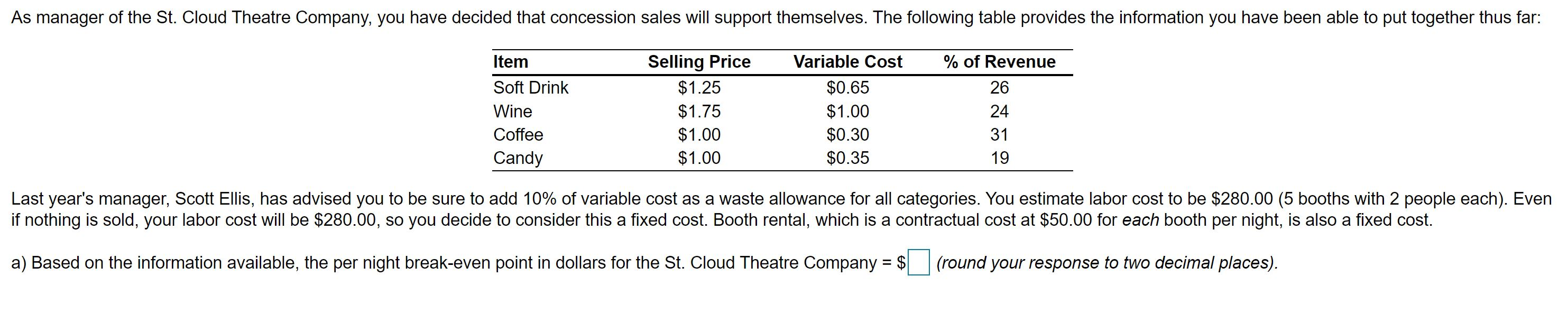 B) Based on the given information, the per night