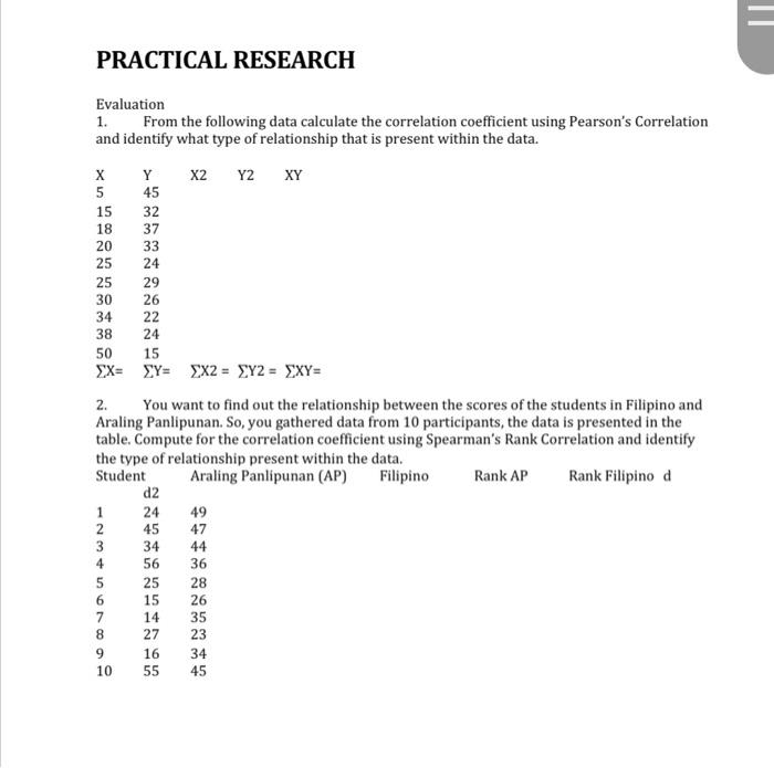 II PRACTICAL RESEARCH Evaluation 1. From the
