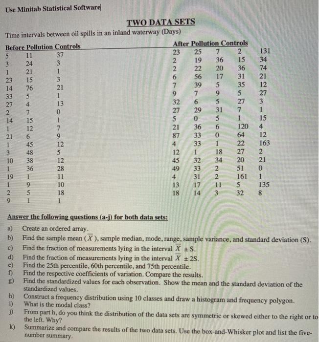 PLEASE USE MINITAB TO SOLVE AND EXPLAIN ALL STEPS