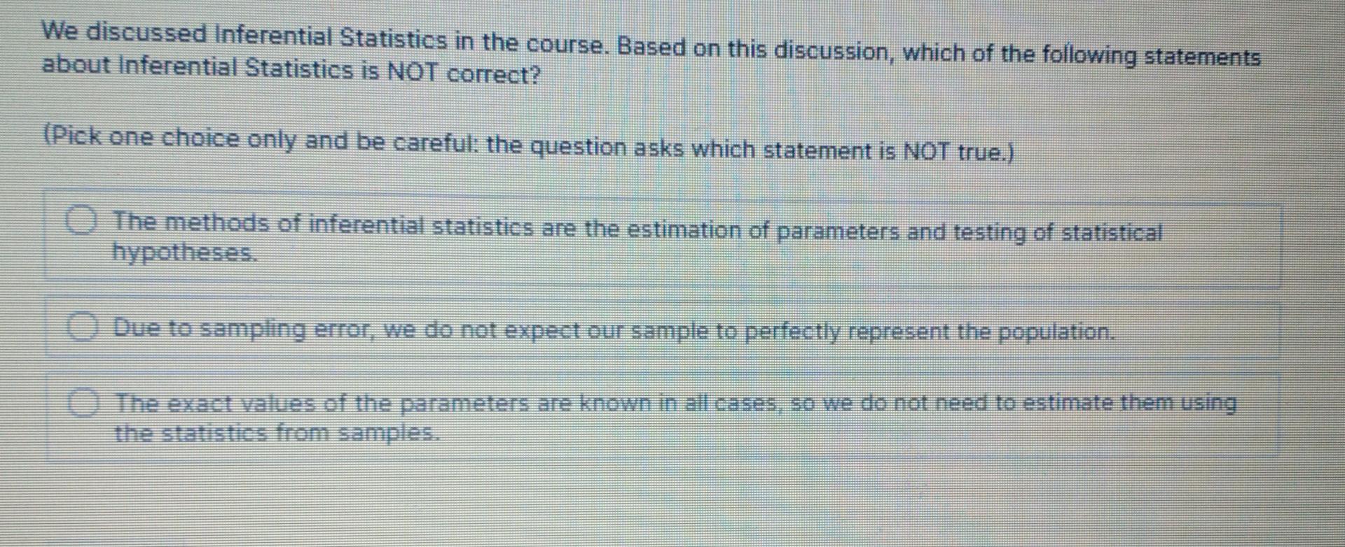 We discussed Inferential Statistics in the