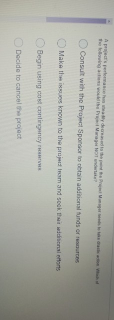 A project's performance has steadily decreased to