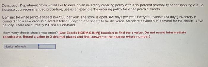 Dunstreet's Department Store would like to