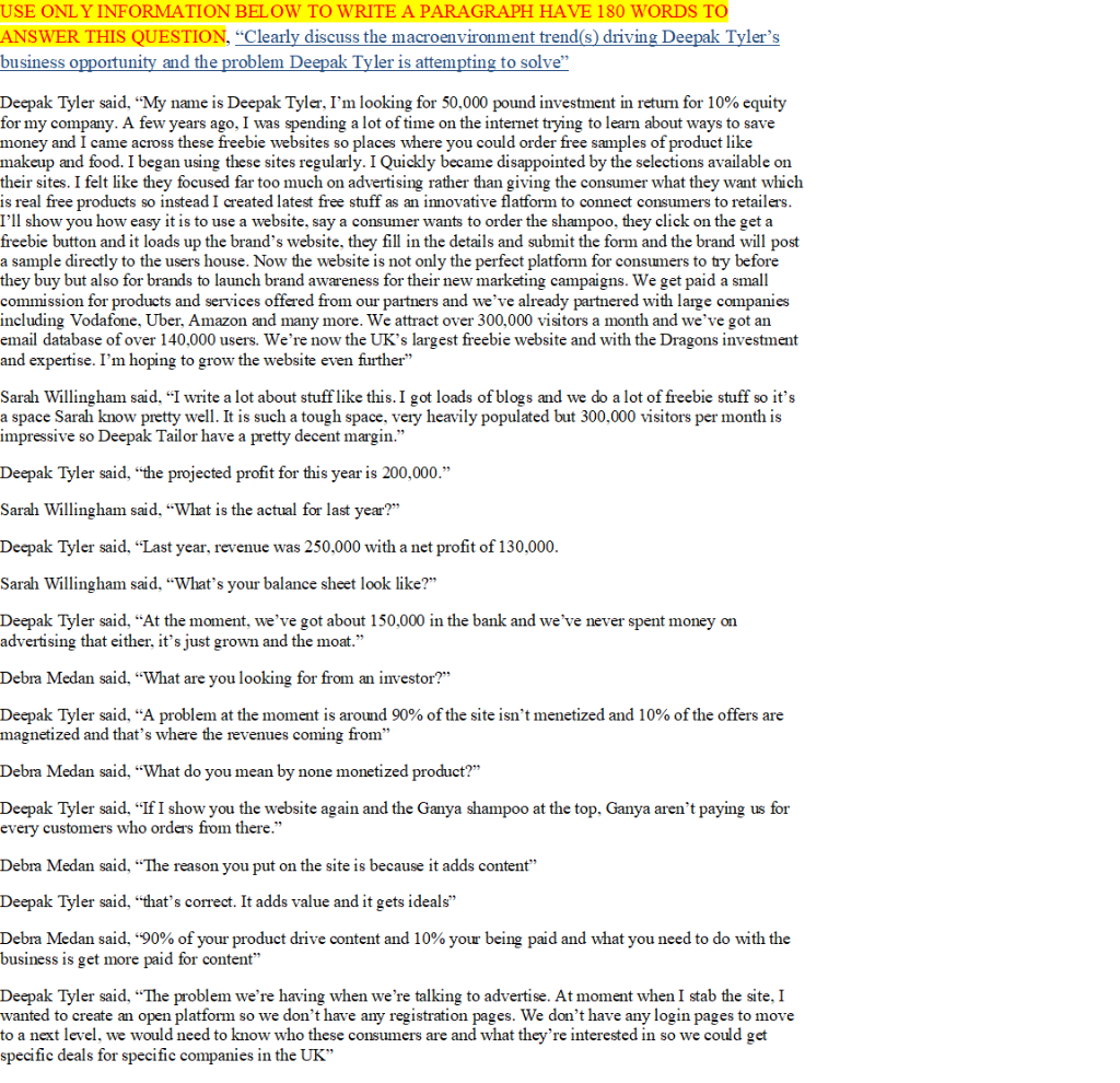 USE ONLY INFORMATION BELOW TO WRITE A PARAGRAPH