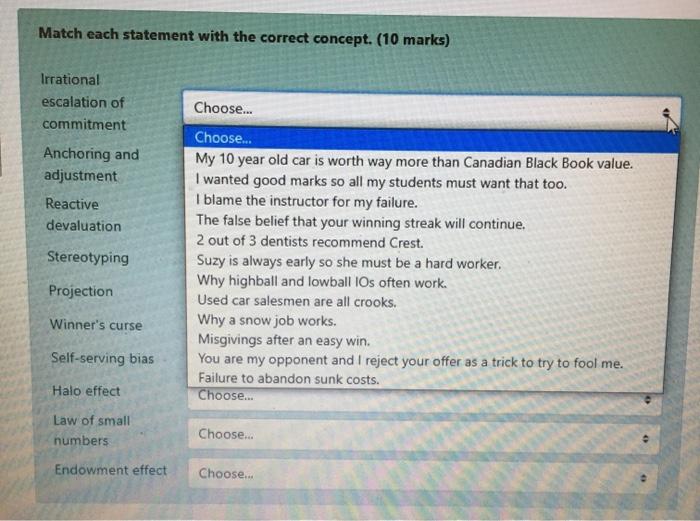 Match each statement with the correct concept.